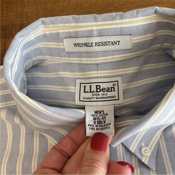 LL Bean Men's Wrinkle Resistant Long Sleeve Button Up Size 16 1/2-35 Light Blue - Picture 6 of 10